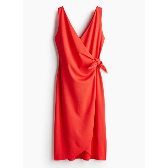 H & M Women's Stretch Textured Jersey Wrap Midi Dress V-Neck  Size XL Red NWT - Picture 1 of 7